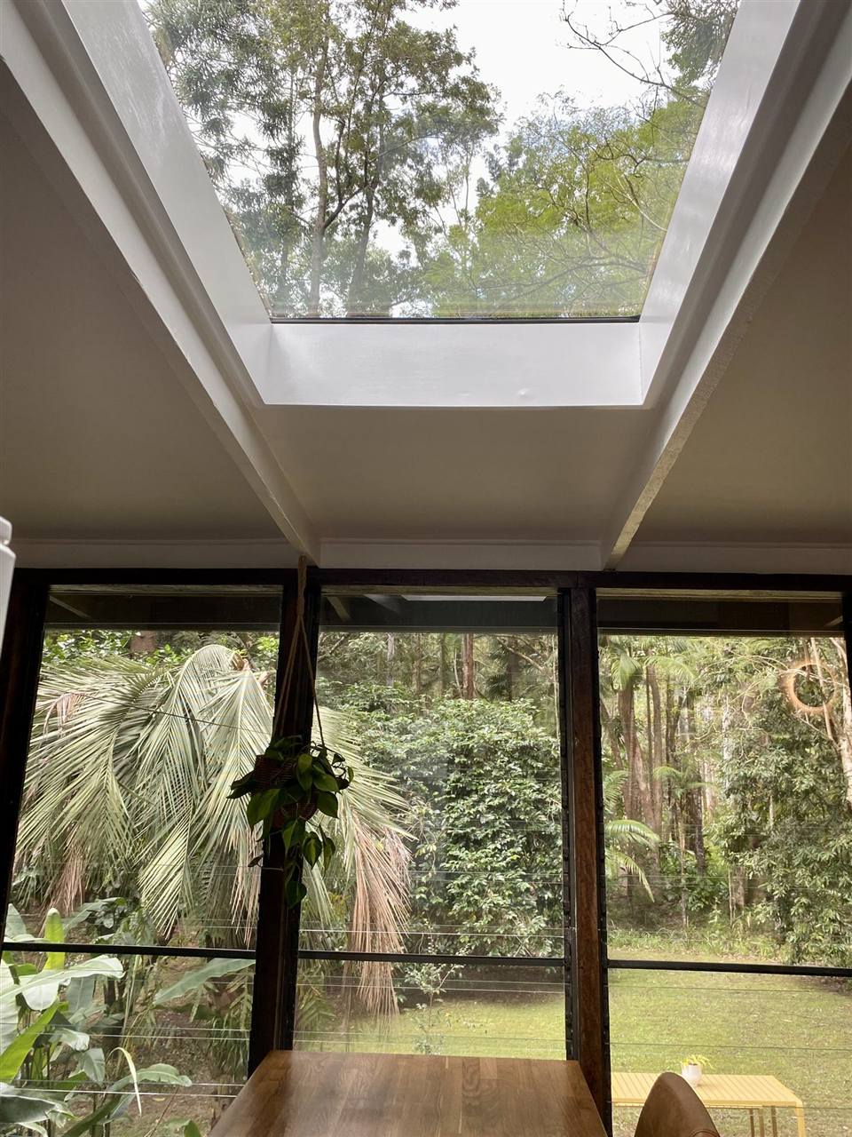 A Velux skylight filling a living space with natural light